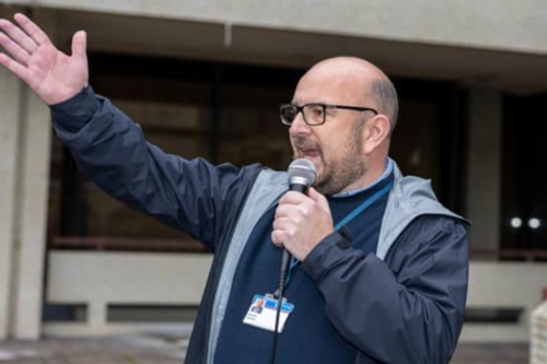 Cllr Steve Pitt speaking at an event
