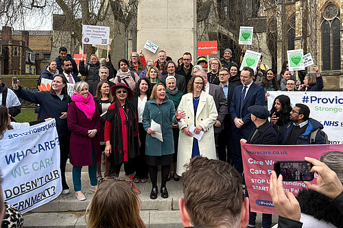 Helen addresses the care rally in Westminster