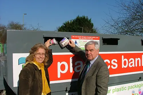 An image of local councillors at a recycling banl.