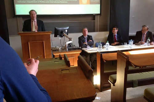 Nick Hopkinson, Chair of the Lib Dem European Group, at an EU Referendum debate at Royal Holloway, University of London