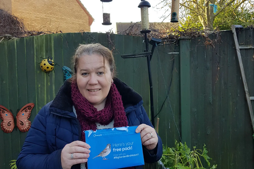 Councillor Sarah Gallagher with the RSPB Birdwatch pack