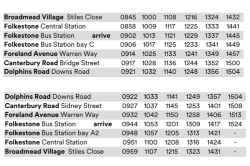 Easter Saturday 2026 Folkestone route 74 timetable