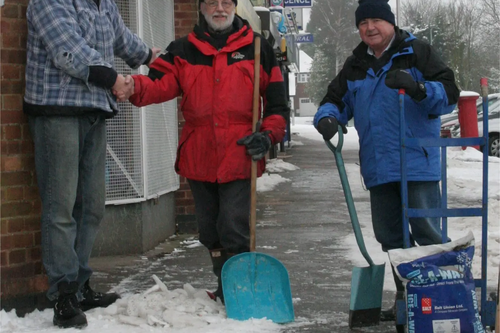 Snow wardens with shop keeper - winter 2012/13