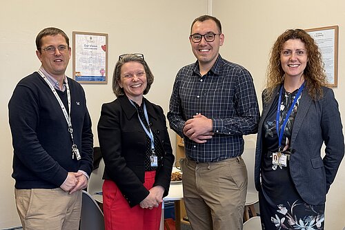 Tom Gordon with the CEO of Yorkshire Causeway Schools Trust and the headmistress of St Aidan's and headmaster of St Peter's