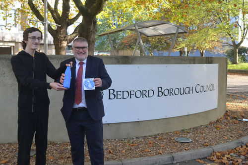 Mayor Dave Hodgson and Cory Walker launching Refil at Bedford Borough Hall