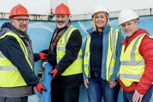 Steve Pitt and Lee Hunt turning on the taps at Hilsea Lido