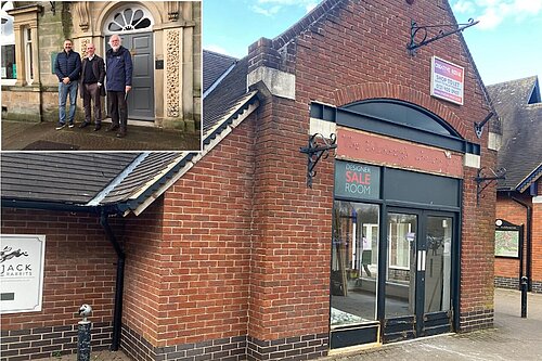 The location of the new Banking Hub (previously Edinburgh Woollen Mill and Young Ideas) Inset: Ashbourne Lib Dem Cllrs delivering a letter to Lloyds Bank which is closing in the summer