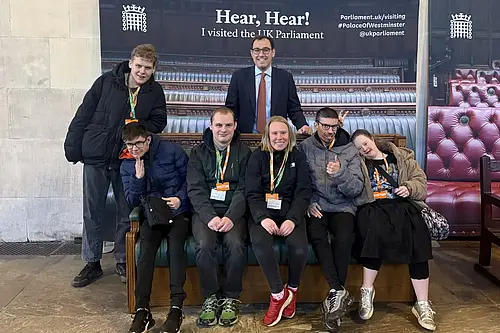 Tom Gordon MP with students from the Personalised Learning College