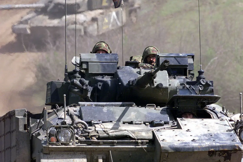 British Army Warrior and Challenger Tanks on exercise