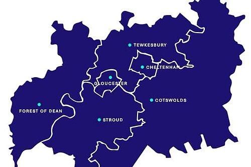 map of Gloucestershire split into boroughs 