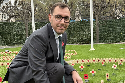 Tom Gordon planting a stake in remembrance 