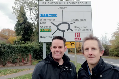Gavin and Andy at Brighton Hill Roundabout in October 2018