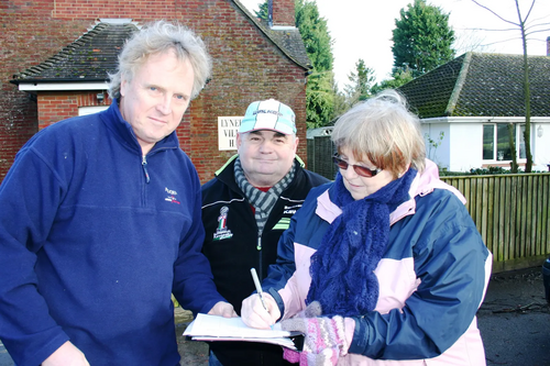 Dr. Brian Mathew, Bob Robinson & Judy Selby Boothroyd with the Bradenstoke & Lyneham Petition