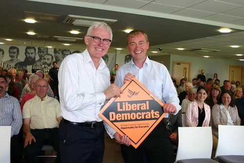 Norman Lamb and Tim Farron with the audience of the leadership hustings in Bristol 6th June 2015