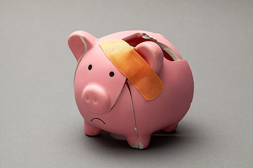 Broken piggy bank.