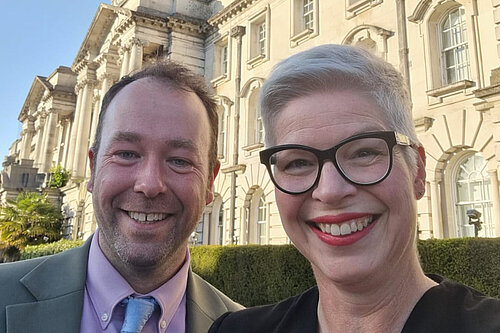 Councillors Mark Roberts and Jilly Julian at Stockport Town Hall