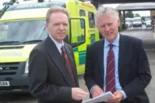 Stephen Robinson and Norman Lamb outside Broomfield hospital