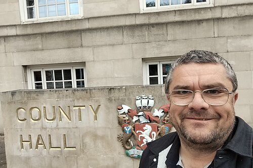 Tim Prater outside Maidstone Sessions House, Kent County Council