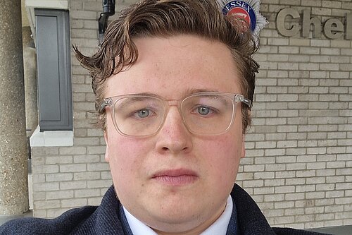 Kieron Franks in front of Chelmsford Police Station