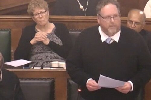 Cllr Brendan Stubbs presenting the Lib Dem Budget