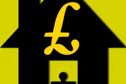 House with £ sign and person