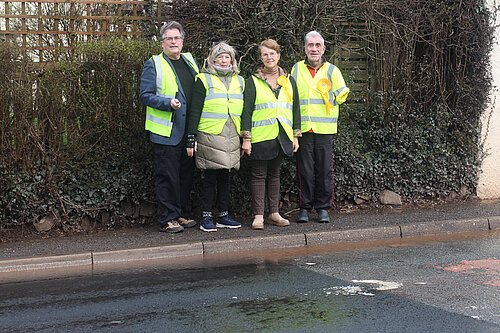 Mark Wooding, Tamara, Natalia Letch, Frank Letch inspect resurfaced A377