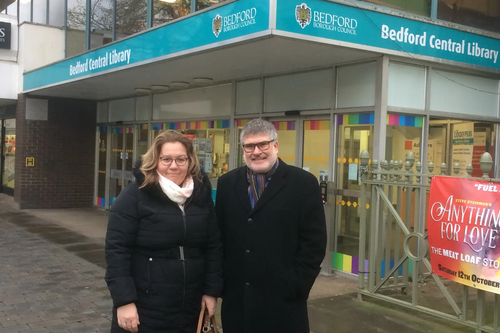Mayor Dave Hodgson and Councillor Sarah Gallagher at Bedford Central Library