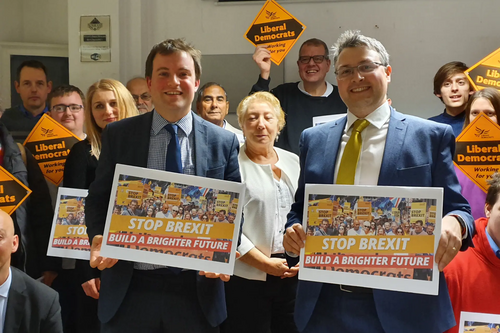 Henry Vann, Daniel Norton and Liberal Democrat supporters at the North Bedfordshire launch of the party's manifesto