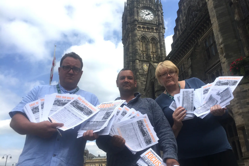 Dave Bamford, who started the petition with Councillors Andy Kelly and Irene Davidson at Rochdale Town Hall with their completed petitions