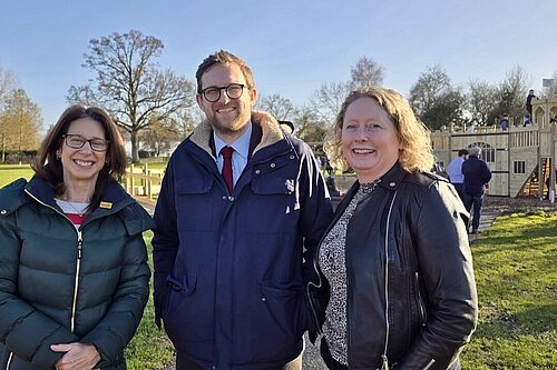 Freddie with Councillor Georgina Heritage and Judith Edwards at Stadhampton Play ground