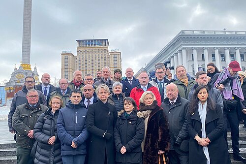 Tom Gordon MP stood with other MPs and Peers in Ukraine following parade 