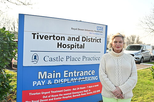 Rachel Gilmour MP outside Tiverton Hospital and GP Surgery