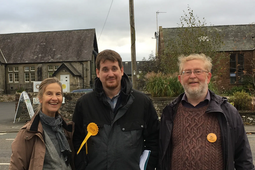The new Shap Councillor Neil McCall [right] with Leader of the Council Virginia Taylor [left] and Penrith and the Border PPC Matt Severn [centre]