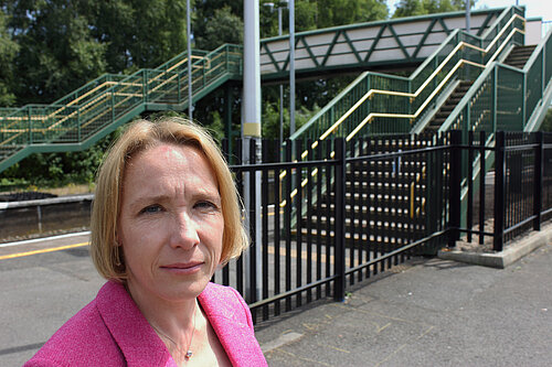 Helen Morgan at Whitchurch railway station, which has been denied step-free access 