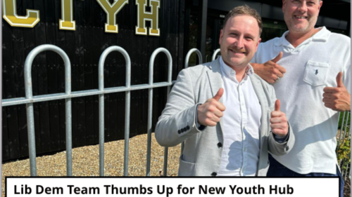 Lib Dem councillors Tom Astell and Tony Henderson celebrate Beverley's new youth club