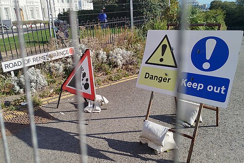 Folkestone Road of Remembrance with "Danger" signs