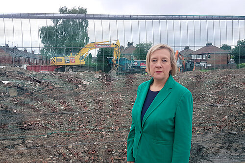 Lisa Smart MP at the site of the demolished outpatients building at Stepping Hill
