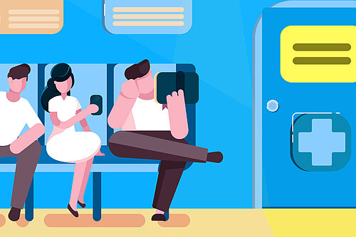 illustration of patients waiting in a medical setting