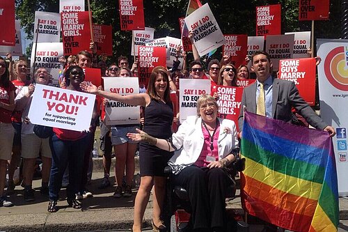 Lib Dem Campaigners outside Parliament