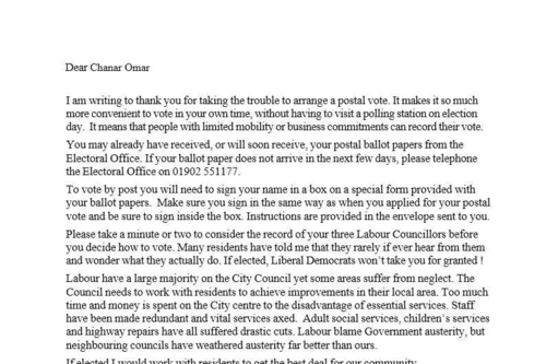 David Murray's letter to voters