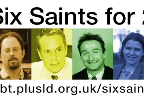LGBT+ Lib Dems Six Saints for 2015 Header Image