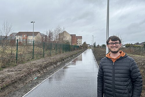 Lib Dem cllr Ed Thornley on the completed path