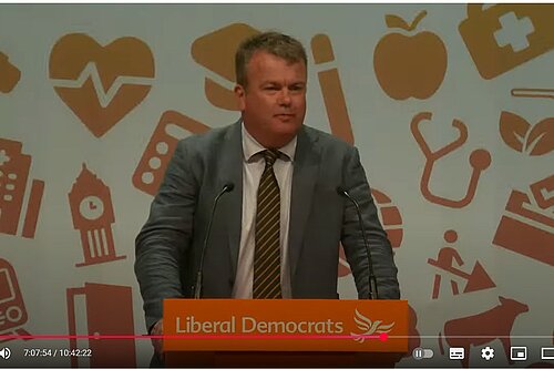 Richard Streatfeild addressing the Liberal Democrats Conference speaking in favour of the Hospitality Proposal