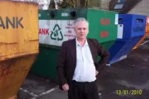 Trevor at the recycling bins in Mere