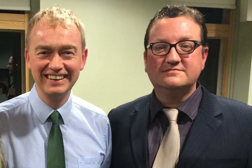 Andy Kelly with Lib Dem leader Tim Farron