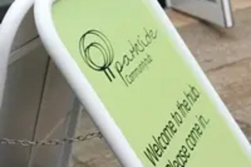 Noticeboard outside The Hub