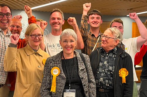 New councillor and the winning team celebrate at the count