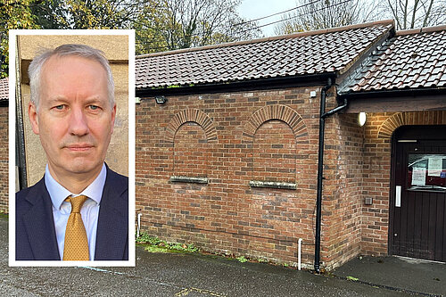 The JHoots pharmacy in Wellington with MP Gideon Amos, inset