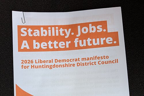 The front cover of the 2026 HDC LDs manifesto. The title reads "Stability. Jobs. A better future.", and the cover features a large orange Lib Dem bird logo