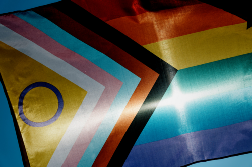 Backlit intersex-inclusive progress pride flag